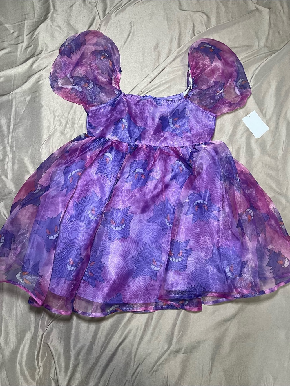 Purple Gengar Print Puff Sleeve Dress size S